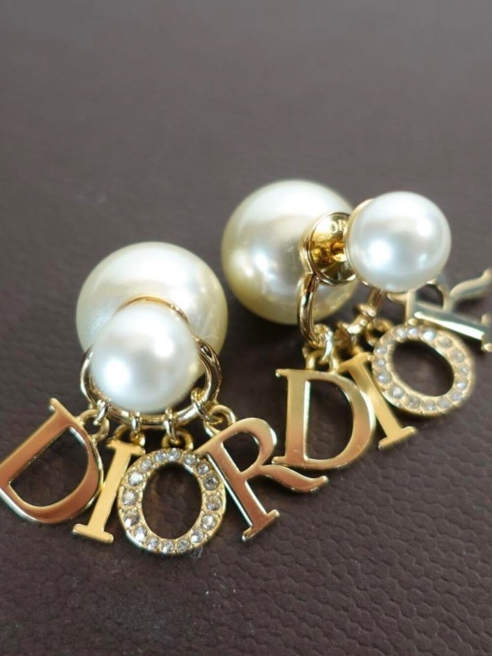 Christian Dior Tribales Crystal Drop Charms and Pearls Gold Tone Stud Earrings